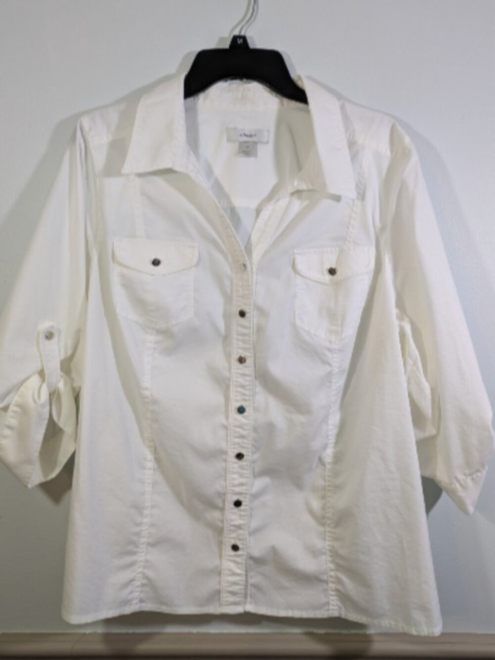 CJ Banks Shirt Womens 1X White Button Up 3/4 Convertible Sleeves Top